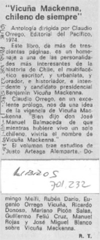 "Vicuña Mackenna, chileno de siempre"