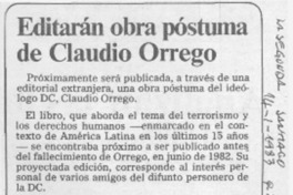 Editarán obra póstuma de Claudio Orrego.