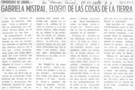Gabriela Mistral, elogio de las cosas de la tierra