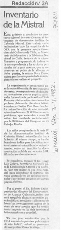 Inventario de la Mistral.