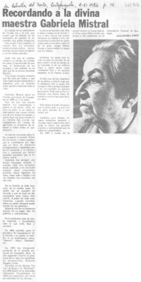 Recordando a la divina maestra Gabriela Mistral