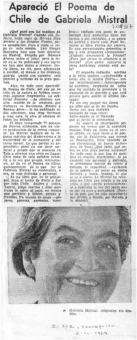 Apareció el Poema de Chile de Gabriela Mistral.