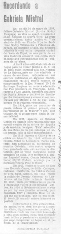 Recordando a Gabriela Mistral.