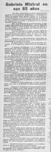 Gabriela Mistral en sus 85 años.