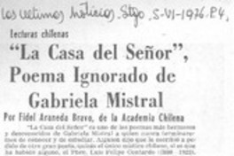 La casa del señor" poema ignorado de Gabriela Mistral