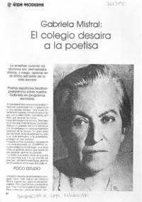 Gabriela Mistral: el colegio desaira a la poetisa.