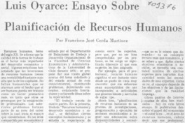 Luis Oyarce, Ensayo sobre planificación de recursos humanos
