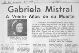 Gabriela Mistral a veinte años de su muerte.