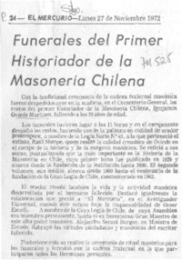 Funerales del primer historiador de la Masonería Chilena.