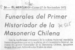 Funerales del primer historiador de la Masonería Chilena.