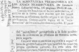 La Agricultura prehistórica en Los Andes meridionales.