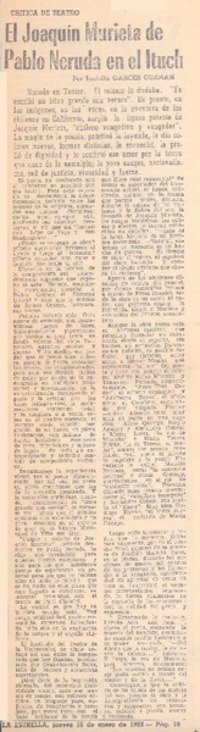 El Joaquín Murieta de Pablo Neruda en el Ituch