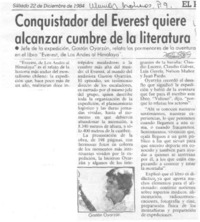 Conquistador del Everest quiere alcanzar cumbre de la literatura.