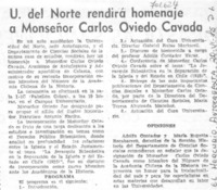 U. del Norte rendirá homenaje a Monseñor Carlos Oviedo Cavada.