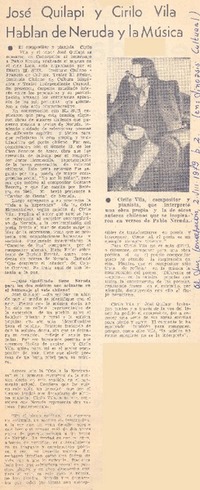 José Quilapi y Cirilo Vila hablan de Neruda y la música.