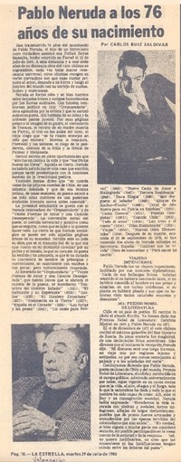 Pablo Neruda a los 76 años de su nacimiento