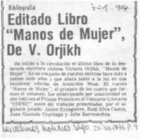 Editado libro "Manos de mujer", de V. Orjikh.