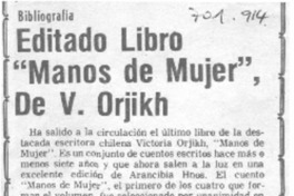 Editado libro "Manos de mujer", de V. Orjikh.