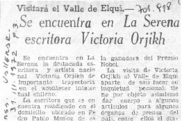Se encuentra en La Serena escritora Victoria Orjikh.