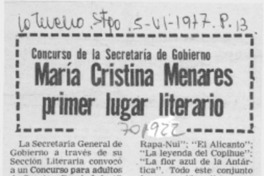 María Cristina Menares primer lugar literario.