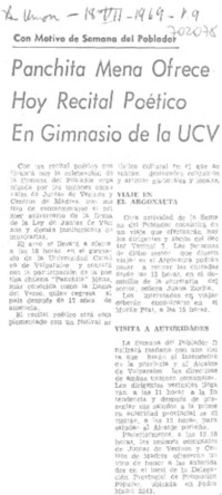 Panchita Mena ofrece hoy recital poético en gimnasio de la UCV.