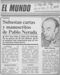 Subastan cartas y manuscritos de Pablo Neruda.