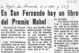 En San Fernando hay un libro del Premio Nobel.