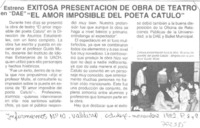 Exitosa presentación de obra de teatro "El amor imposible del poeta Catulo".