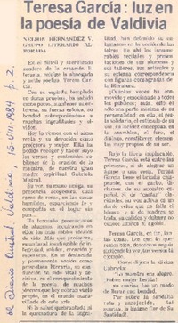 Teresa García: luz en la poesía de Valdivia.