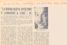 La buena nueva emocionó y conmovió a Chile": PC.