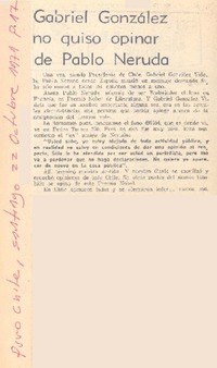 Gabriel González no quiso opinar de Pablo Neruda.