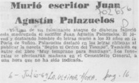 Murió escritor Juan Agustín Palazuelos.