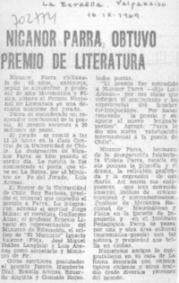Nicanor Parra obtuvo premio de literatura.