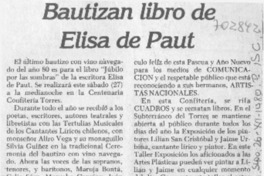 Bautizan libro de Elisa de Paut.