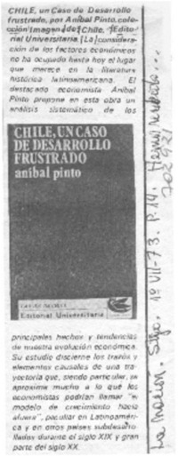 Chile, una caso de desarrollo frustrado.