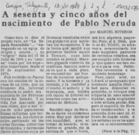 A sesenta y cinco años del nacimiento de Pablo Neruda