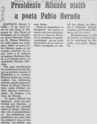 Presidente Allende visitó a poeta Pablo Neruda.