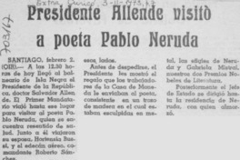 Presidente Allende visitó a poeta Pablo Neruda.