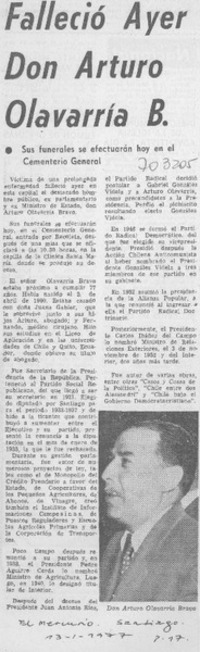 Falleció ayer don Arturo Olavarría B.