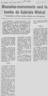 Mausoleo-monumento será la tumba de Gabriela Mistral.