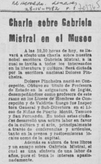 Charla sobre Gabriela Mistral en el Museo.