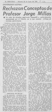 Rechazan conceptos de profesor Jorge Millas.