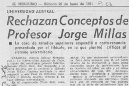 Rechazan conceptos de profesor Jorge Millas.