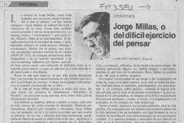 Jorge Millas, o del difícil ejercicio del pensar