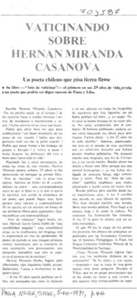 Vaticianando sobre Hernán Miranda Casanova