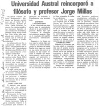 Universidad Austral reincorporó a filósofo y profesor Jorge Millas.