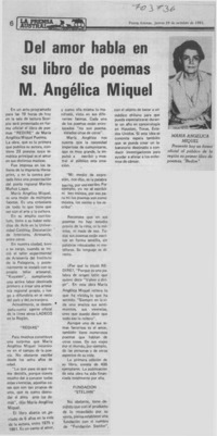 Del amor habla en su libro de poemas M. Angélica Miquel.