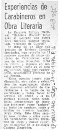 Experiencias de carabineros en obra literaria.