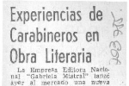 Experiencias de carabineros en obra literaria.
