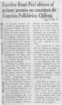 Escritor René Peri obtuvo el primer premio en concurso de canción folklórica chilena.